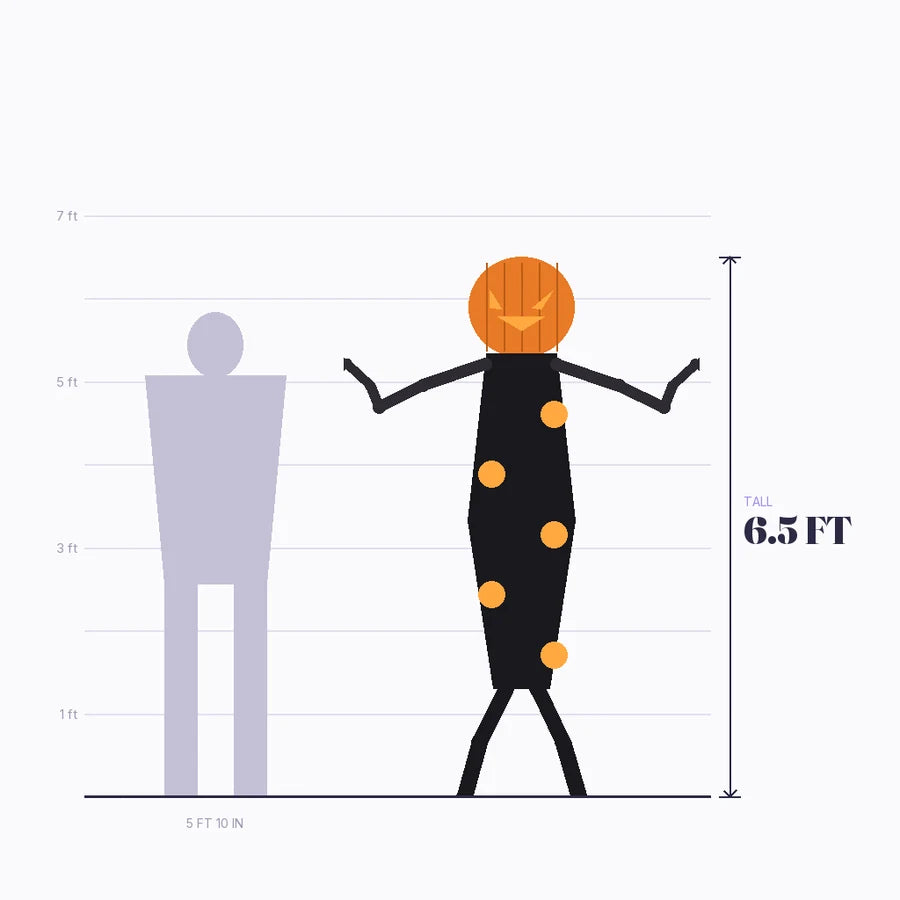 Standing beside an adult figure for scale, showing its full six-and-a-half-foot height